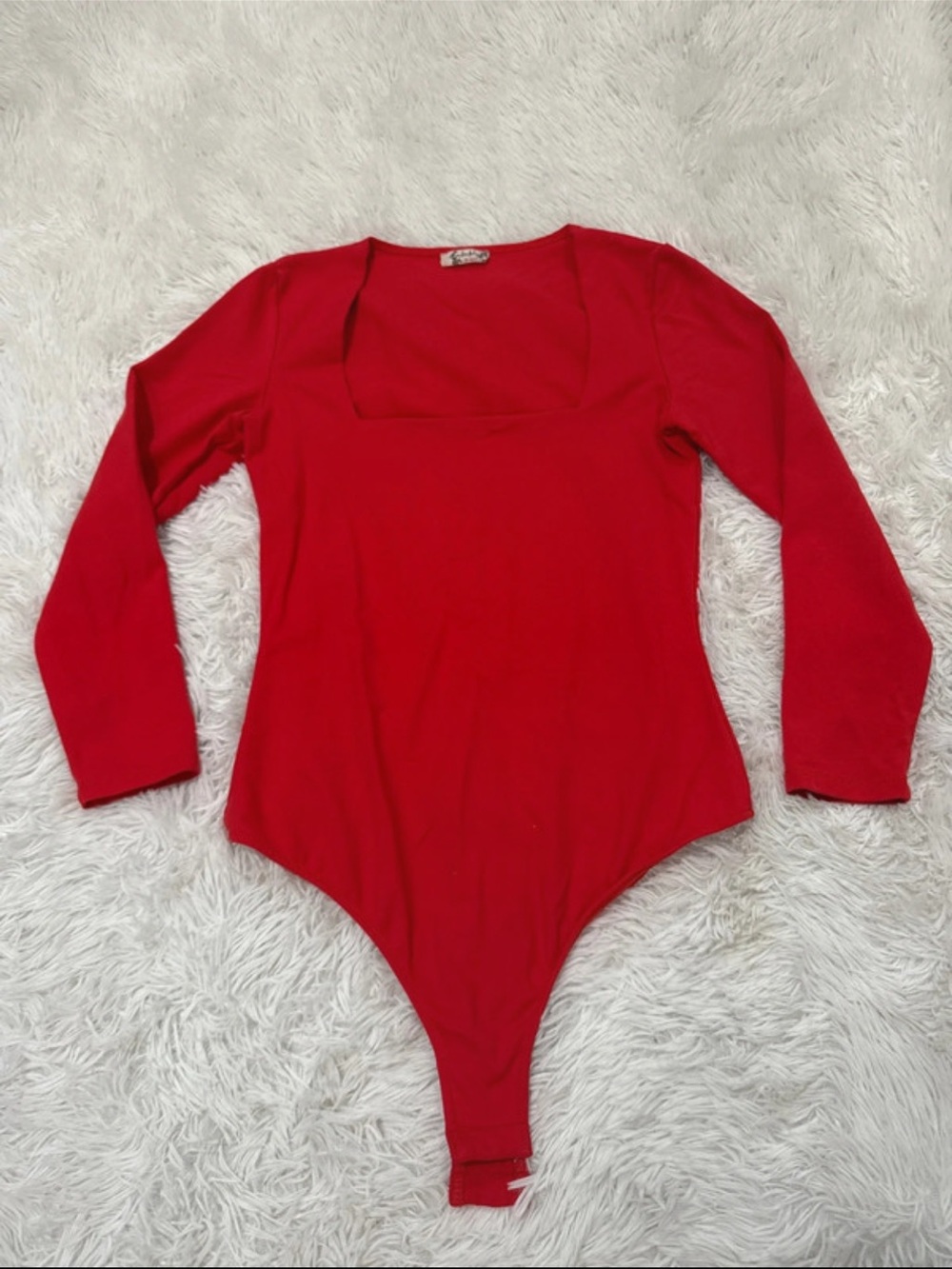 Free People Red Square Neck Long Sleeve Bodysuit